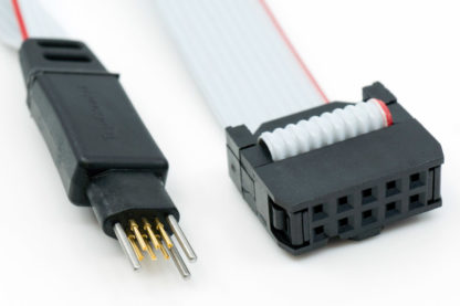 TC2030-ALT-NL 6-pin Plug-of-Nails to 10-pin IDC for Altera USB Blasters and ByteBlasters. Connector view.