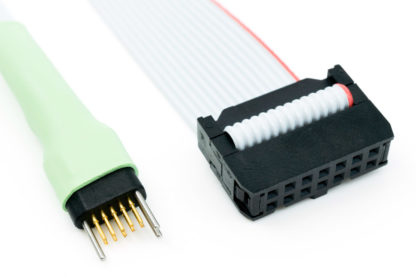 TC2050-IDC-430-NL cable with 10 pin no-legs plug-of-nails and 14 pin IDC connector view