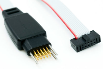TC2050-IDC-NL-050 with 10 pin no-legs Plug-of-Nails & 10 pin 0.05" IDC connector for MCU programming - connectors view