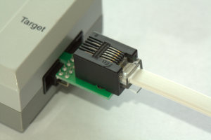 TC2030-MCP 6 pin cable installed with SPY-BI-TAG adapter into MSP430 debugger