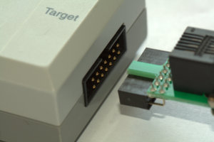 Plugging SPY-BI-TAG adapter into TI MSP430