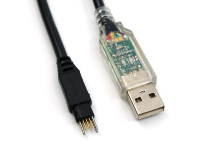 TC2030 6 pin no-legs plug-of-nails to FTDI TTL serial USB connector cable - connectors view