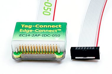 EC14-2AP-IDC-050 legacy test, program, debug cable with 14-pin Edge-connect and 14-pin 0.05" IDC. Two location pin version.