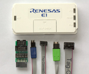 Renesas E1 with Tag-Connect adapter and cables