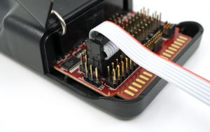 PEmicro multilink Universal FX debug probe/programmer with Tag-Connect programming/debug cable connected to BDM port C