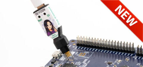 New CIC-FT232H Chip-in-Connector™ test and programming product being inserted in PCB